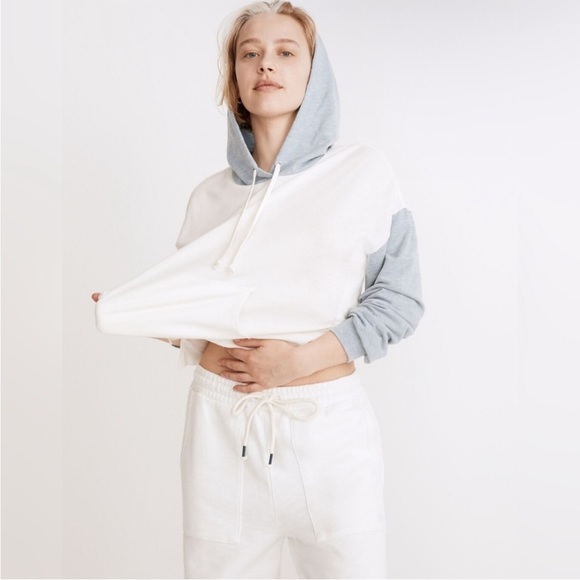 Madewell Tops - MWL Madewell Skyterry Hoodie Cotton Sweatshirt in Blue/White Size Medium